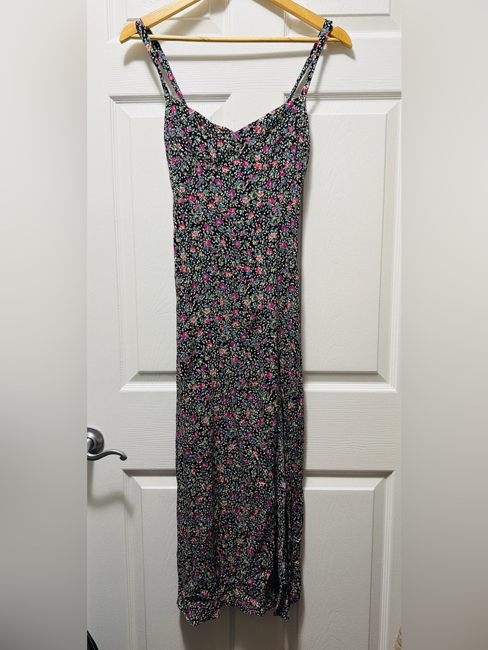 Zara Black Maxi Skirt with Pink, Blue & Cream Floral Print